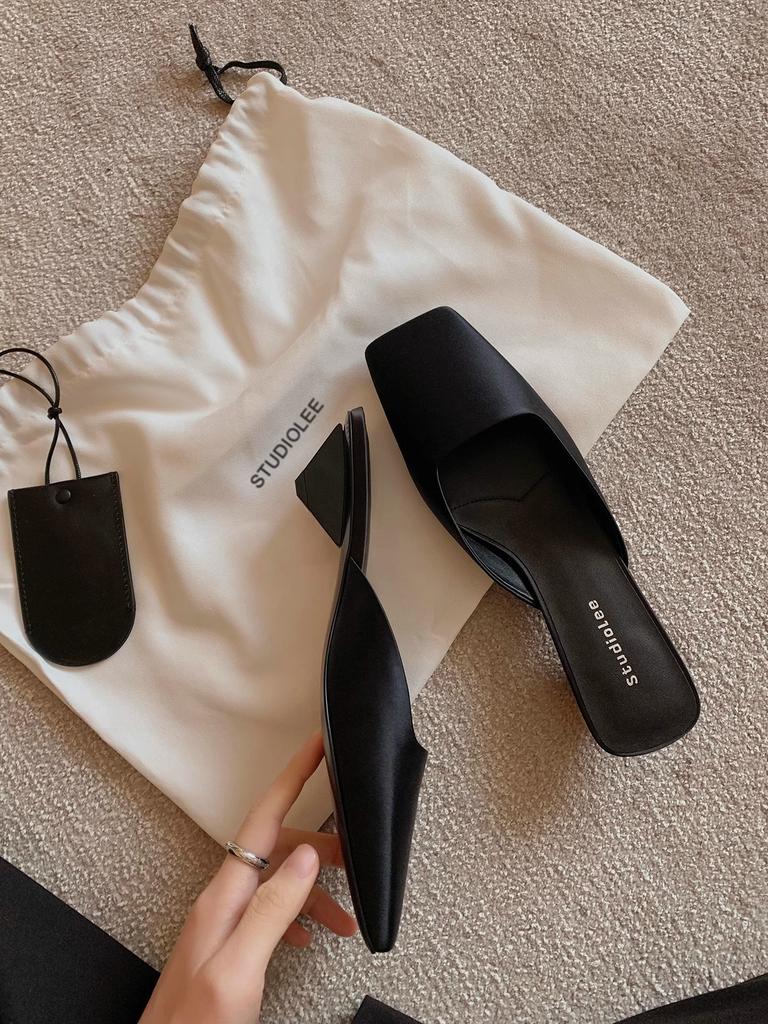 Schafsfellversion~ Quadratkopf helle Mündung Satin Dreieck und Sandalen Damen Halbslipper