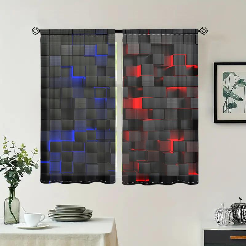 2 Pieces, Abstract Geometric Cube Curtains - Semi Blackout - Very Suitable for Living Room, Bedroom, Kitchen, Home Decoration