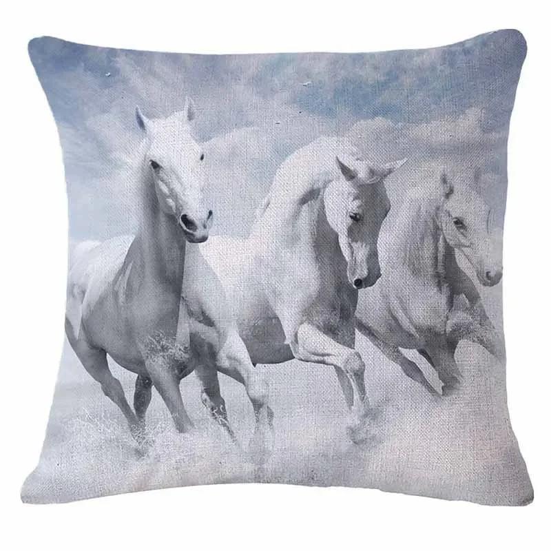 18'' Square Horse Printed Cushion Cover Vintage  Linen Square Pillow Cover  Covers Customized Drop Shipping