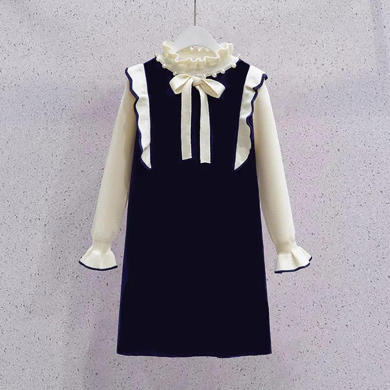 Girls' Autumn/Winter Pearl-Collar Sweater Dress - Fashionable Knit for New Year's Celebrations!