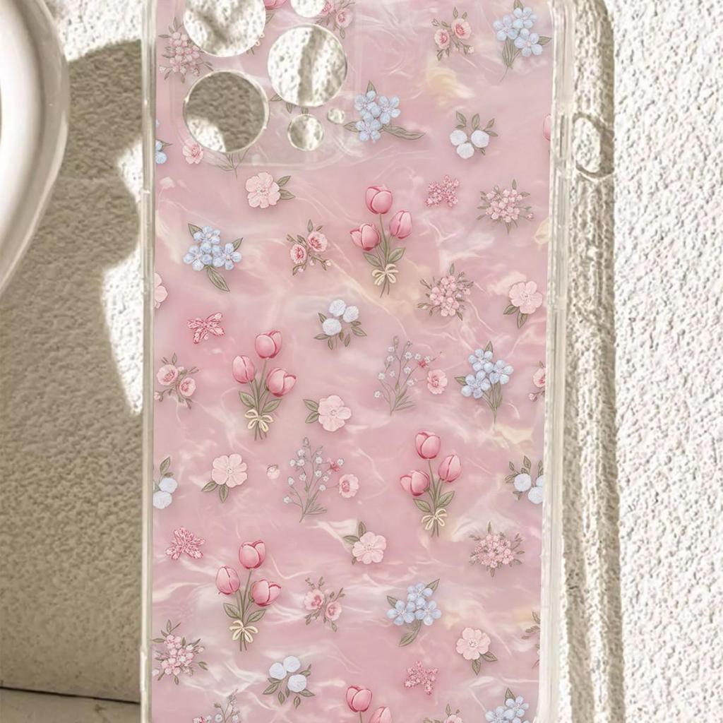 Small Floral Drop-Proof Transparent Case for iPhone 15/16/17 Pro Max, Compatible with iPhone 14/12
