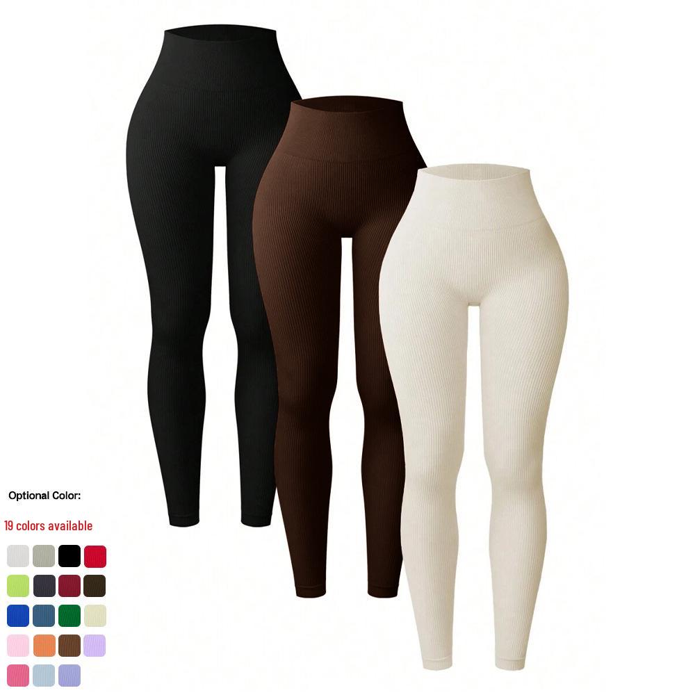 Ribbed High-Waist Seamless Yoga Pants - European/American Autumn/Winter Fitness Leggings