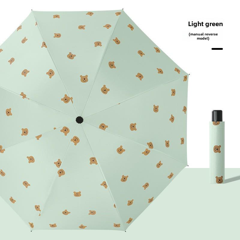 Kreskówkowy Składany Parasol z Ochroną UV: Parasol podwójnego zastosowania na słońce i deszcz z motywem misia