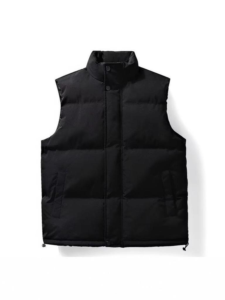 Men's Oversized Warm Solid Color Stand Collar Sleeveless Vest - Trendy Winter Outerwear