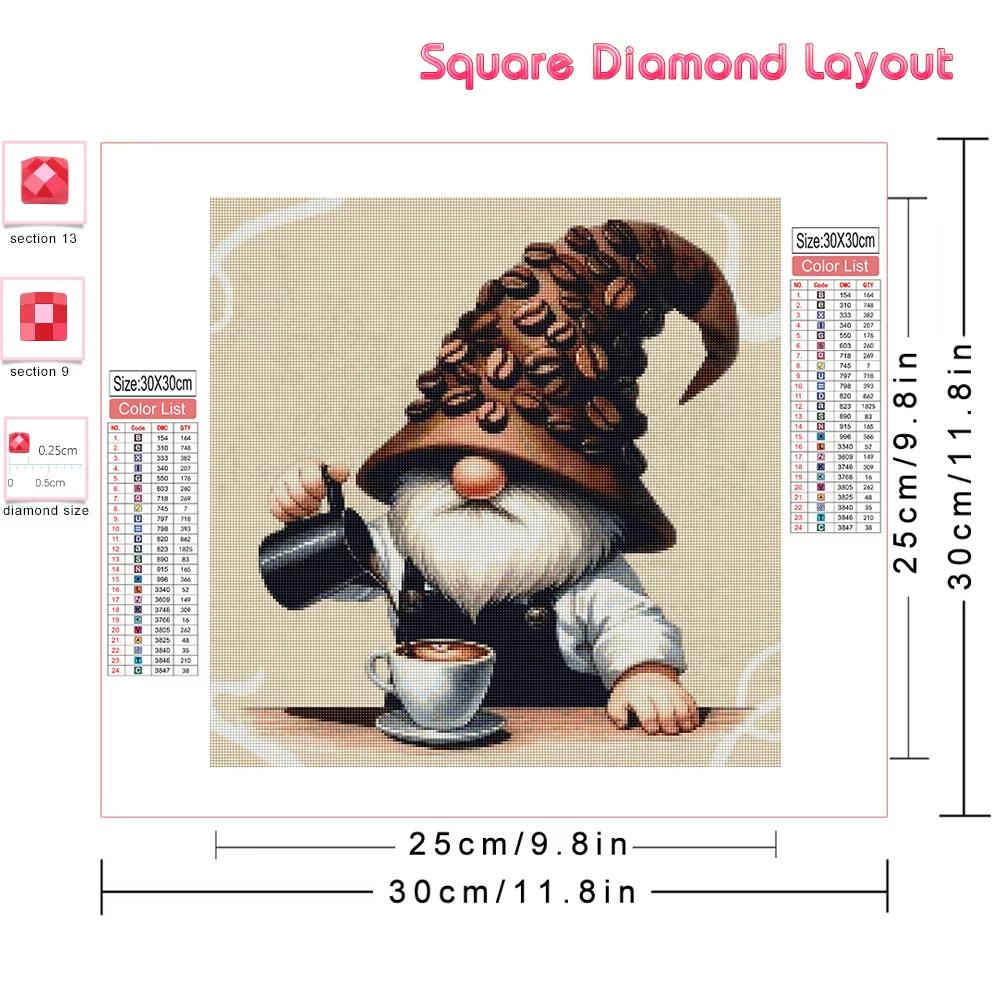 5D DIY Diamond Painting Gnome Complete Kit Full Drill Mosaic Coffee Cup Art Home Decoration Rhinestone Pictures