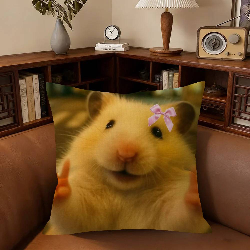 Funny Sad Hamster Emoticon Cushion Cover Pillowcase Upholstery Sofa Throw Pillow Home Decor Pillowcas