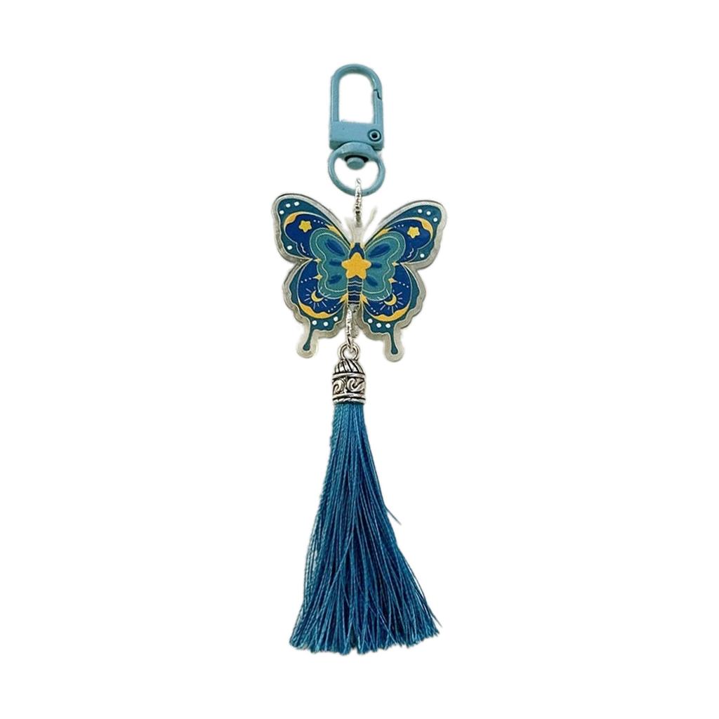 Chinese Style Butterfly Keychain Vintage Colorful Butterfly with Tassels Keyring Pendant Bag Charm Handbag Decoration