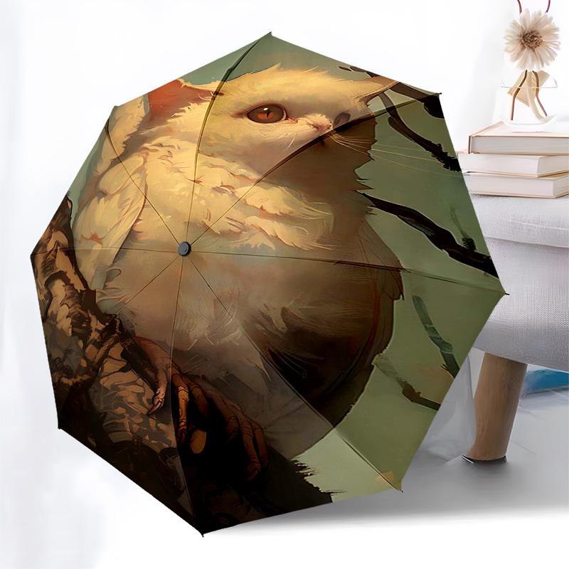 

1pc Owl Feather Design Automatic Opening/Closing Umbrella, Portable Folding Design, Iron Frame, Outdoor, Ideal Gift for Fans, Travelers, Daily Use.V08