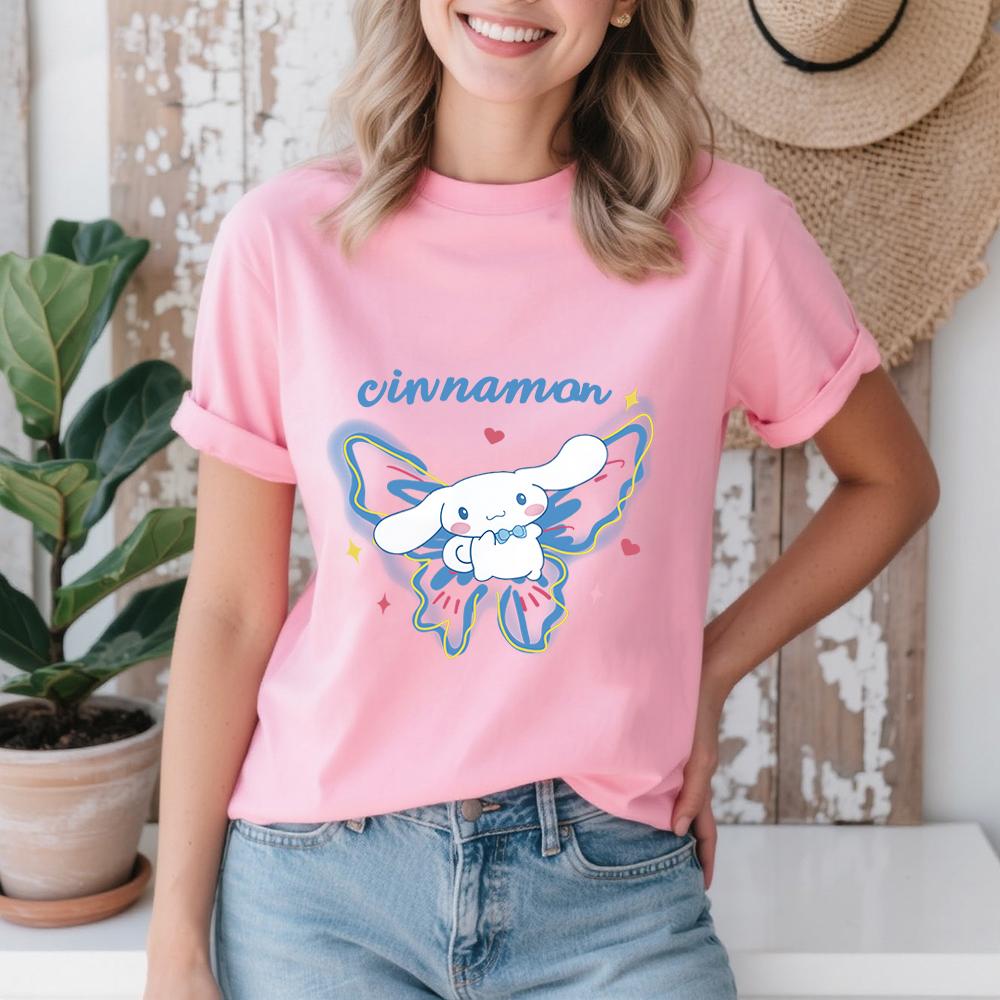 

2026 Summer Cinnamoroll Butterfly Dream Print Cotton T Shirt for Women Casual Fit Summer Soft Comfortable Top S