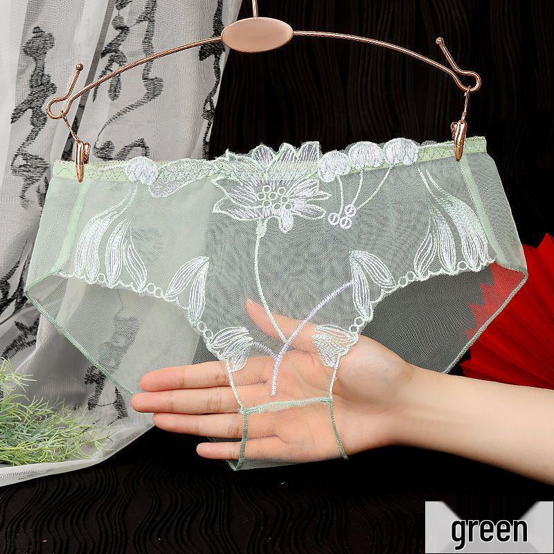 

Yanbeiwei Женские летние 2025 года вышитые прозрачные трусики со средней посадкой - Большой размер, стиль 836 L зелёный