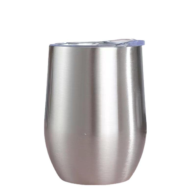 12oz Eggshell Cup Stainless Steel Wine Tumblers Double Wall Insulated Vacuum Drinking Cup with Lids U-shaped Coffee Mug Glasses 12Oz серебряный