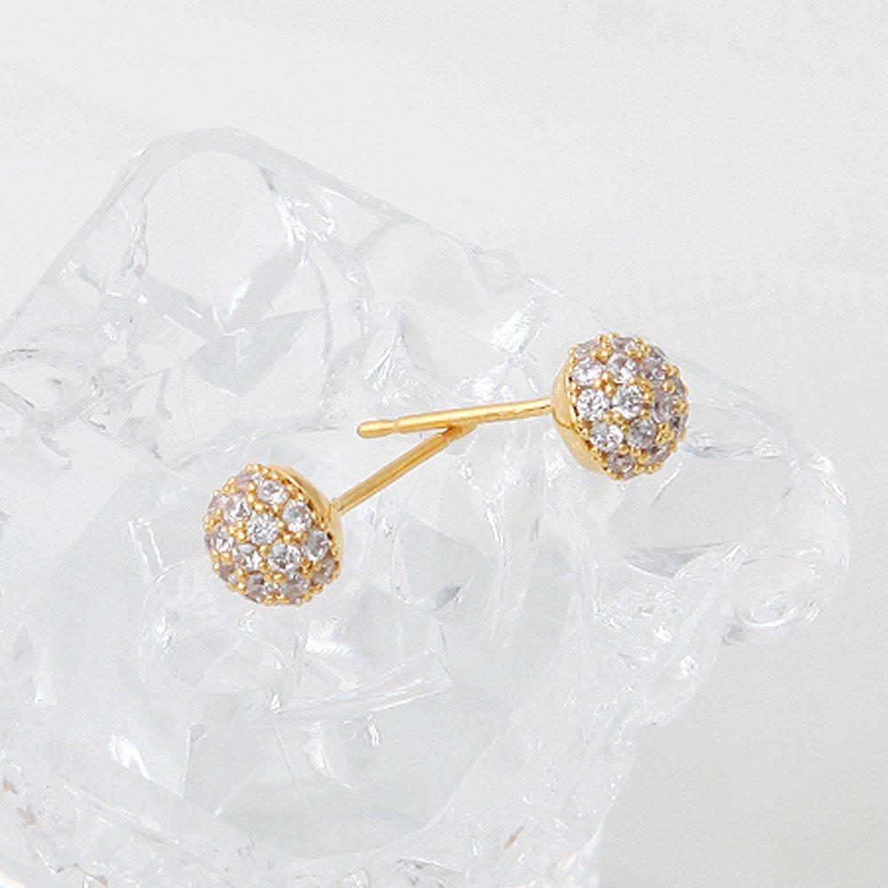 [Merry-Grin] 14K Gf Gold Filled Pin Cubic Ball Earrings Psyche