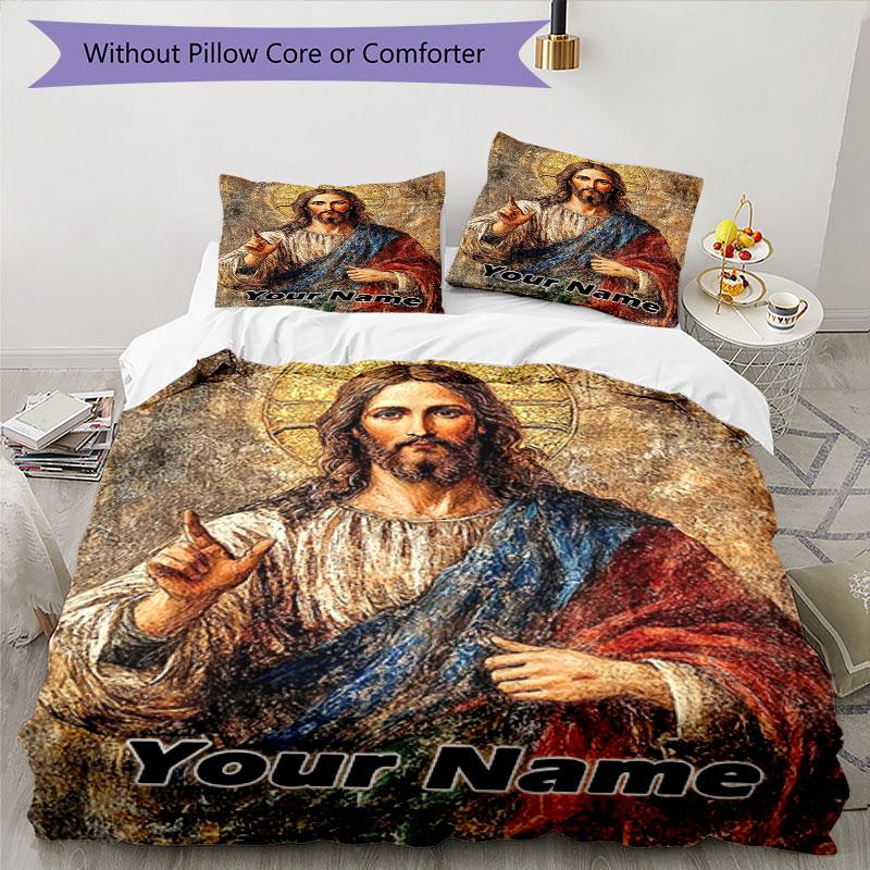3pcs Custom Name "Divine Presence Personalized" Bedding Set Printed Bedding Set Duvet Cover Closure Includes 1 Duvet Cover & 2 Pillowcases Bedroom Dec