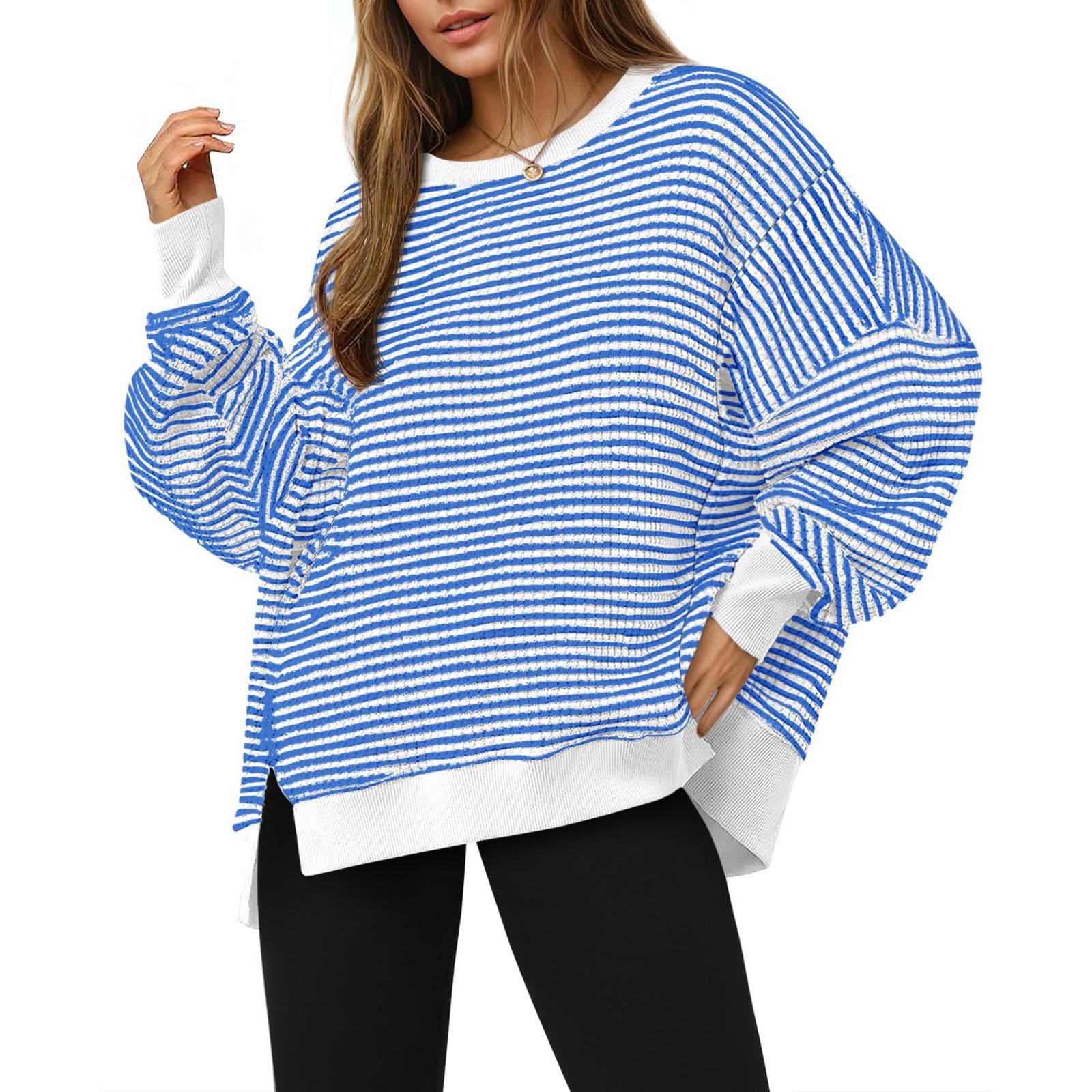 

Женский лонгслив с круглым вырезом, в полоску, универсальный, повседневный, свободный XL