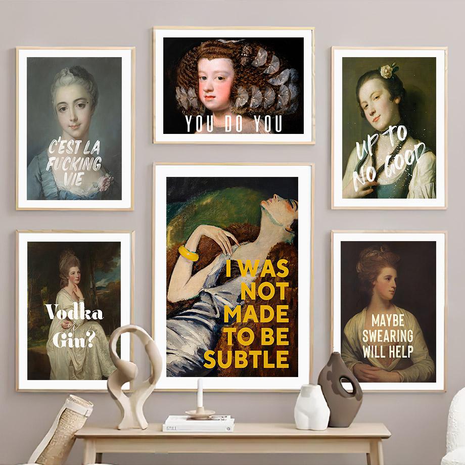 Vintage Flower Noble Girl Portrait Abstract Feminist Art Canvas Painting Posters And Prints Wall Pictures For Living Room Decor No Frame