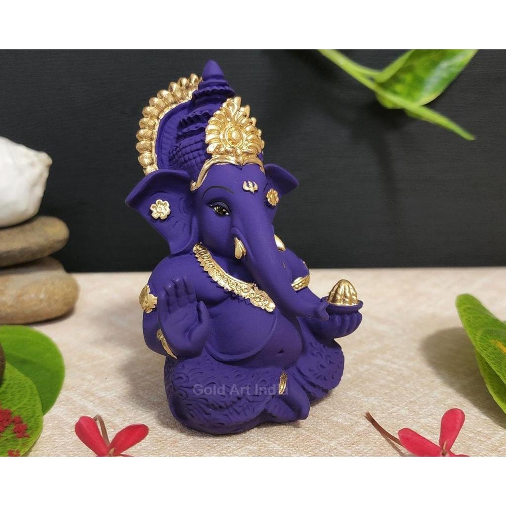 Beautiful Terracotta Ganesha In Violet - A Festive and Auspicious Addition To Your Home or Car