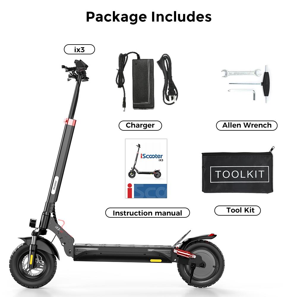 IScooter iX3 800W elektrisk sparkesykkel 10 tommer terrengdekk batteri 48V/10Ah maksimal hastighet 40km/t med APP-kontroll demping foran og bak