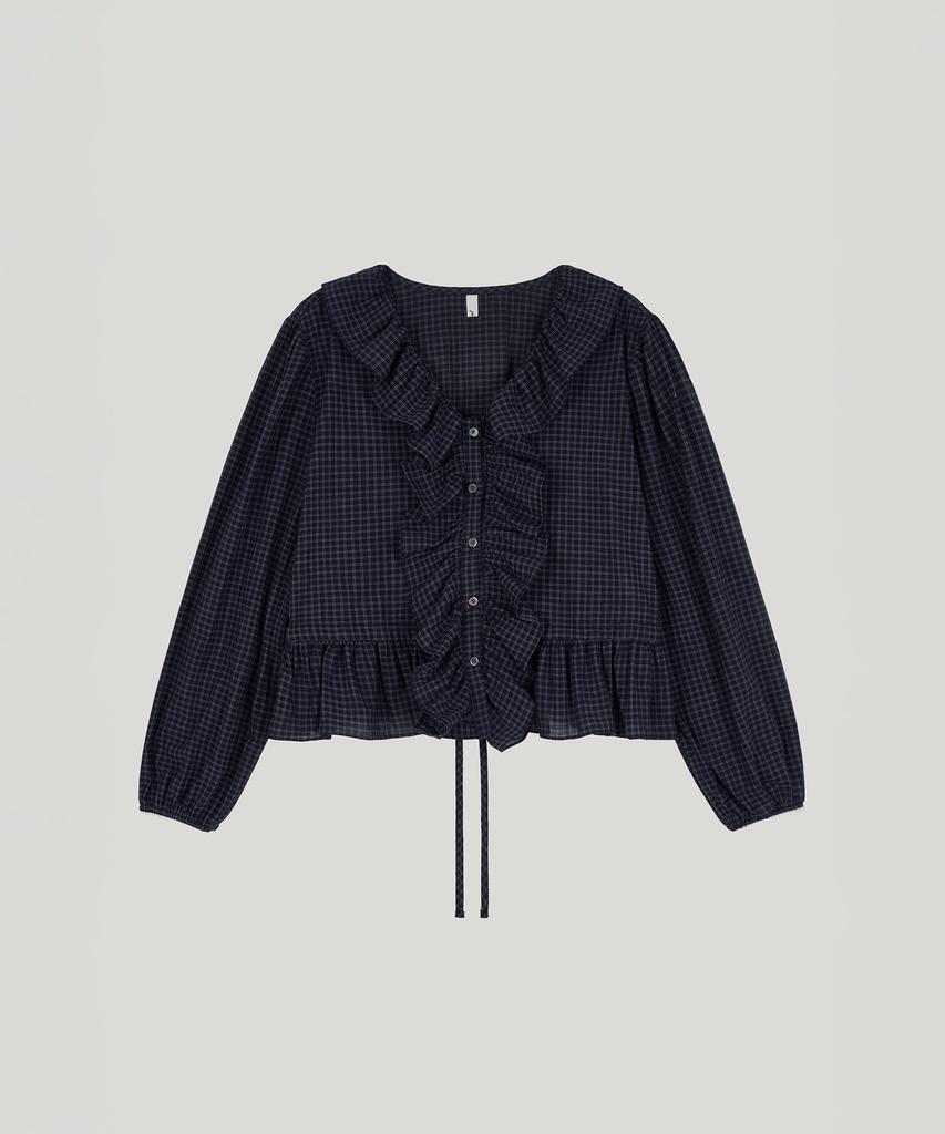 Poeteuseoul Voluminous Blouse_Check Navy
