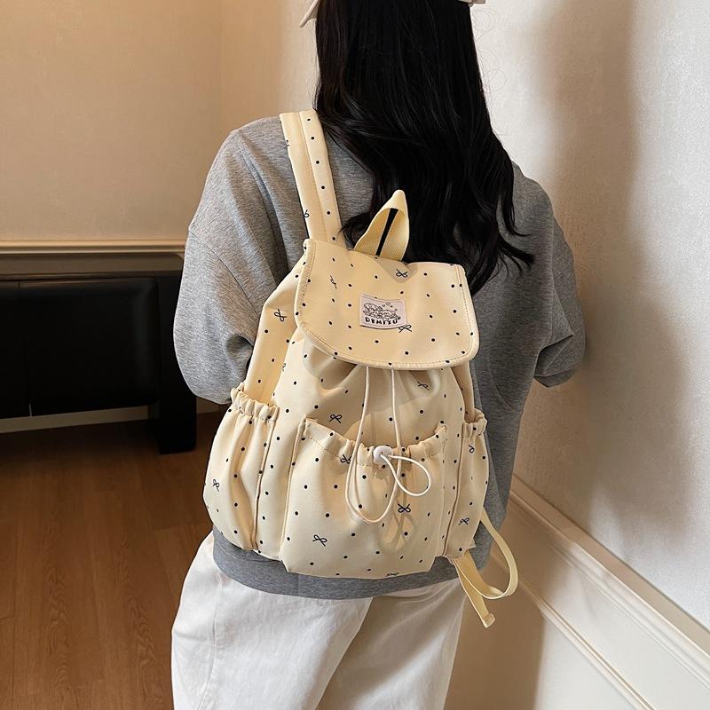 Schoolbag Bow Polka Dot Strap Backpack Female College Style College Student Commuter School Bag Niche Leisure Travel Small Backpack