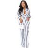 European & American Women's Striped Two-Piece Set: Long Sleeve Shirt & Pants