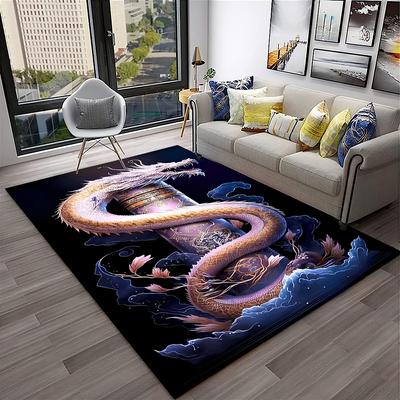 Alfombra 3D de Dibujos Animados con Arte Mítico de Dragón Chino para Decoración de Hogar, Sala de Estar, Dormitorio, Sofá, Felpudo, Alfombra para Área de Juego Infantil, Alfombra Antideslizante para Suelo