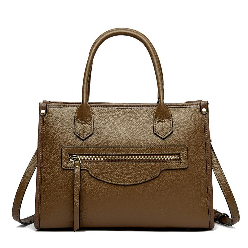 

New first-layer cowhide simple and versatile design tote bag large-capacity portable messenger bag bag women хакі