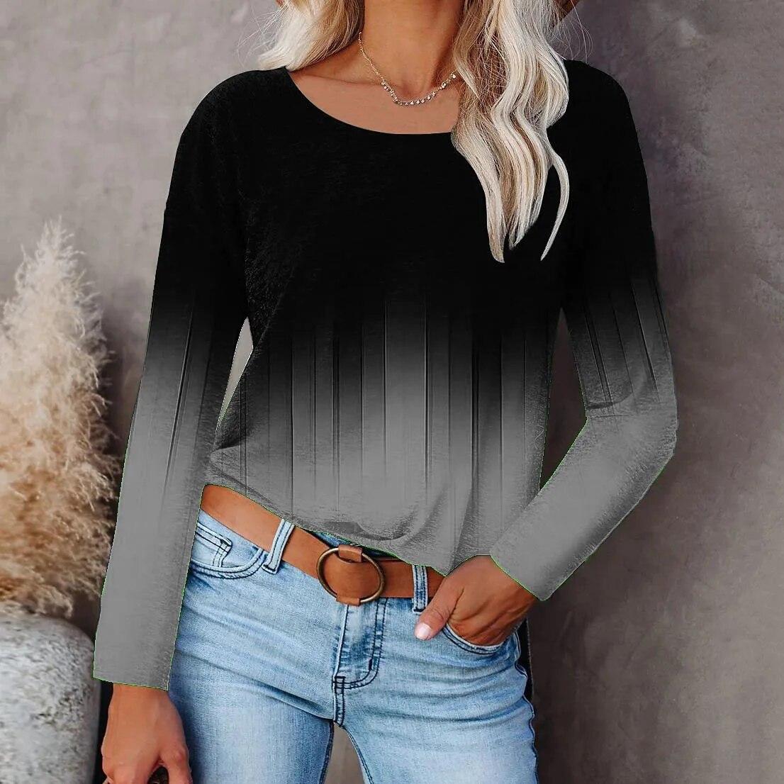 

Осень-зима тонкий пуловер с круглым вырезом, свободные топы, футболка с абстрактным принтом, женская повседневная уличная элегантная рубашка в стиле ретро с длинным рукавом 5XL