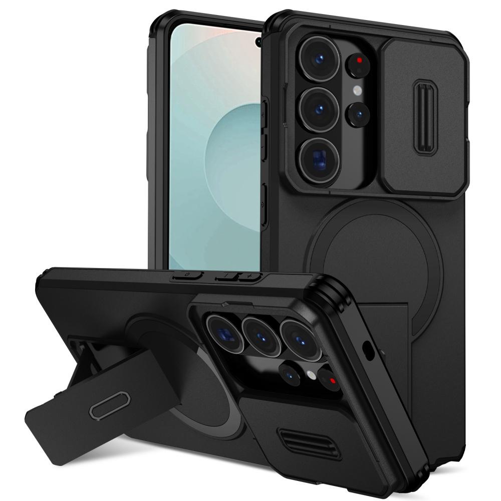 Armor Magnetic Bracket Holder Case for Samsung Galaxy S26 S2 Ultra S24 FE S23 Plus A A6 A16 Slide Camera Protection Cover
