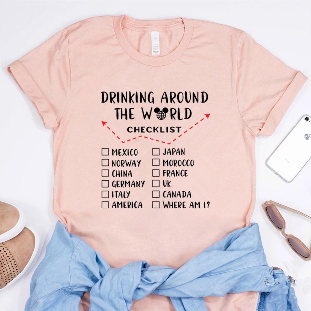 Koszula z listą kontrolną Picie Dookoła Świata Koszulka Epcot Drinking Koszulka Epcot Koszulka Food and Wine Graficzne Koszulki Damskie