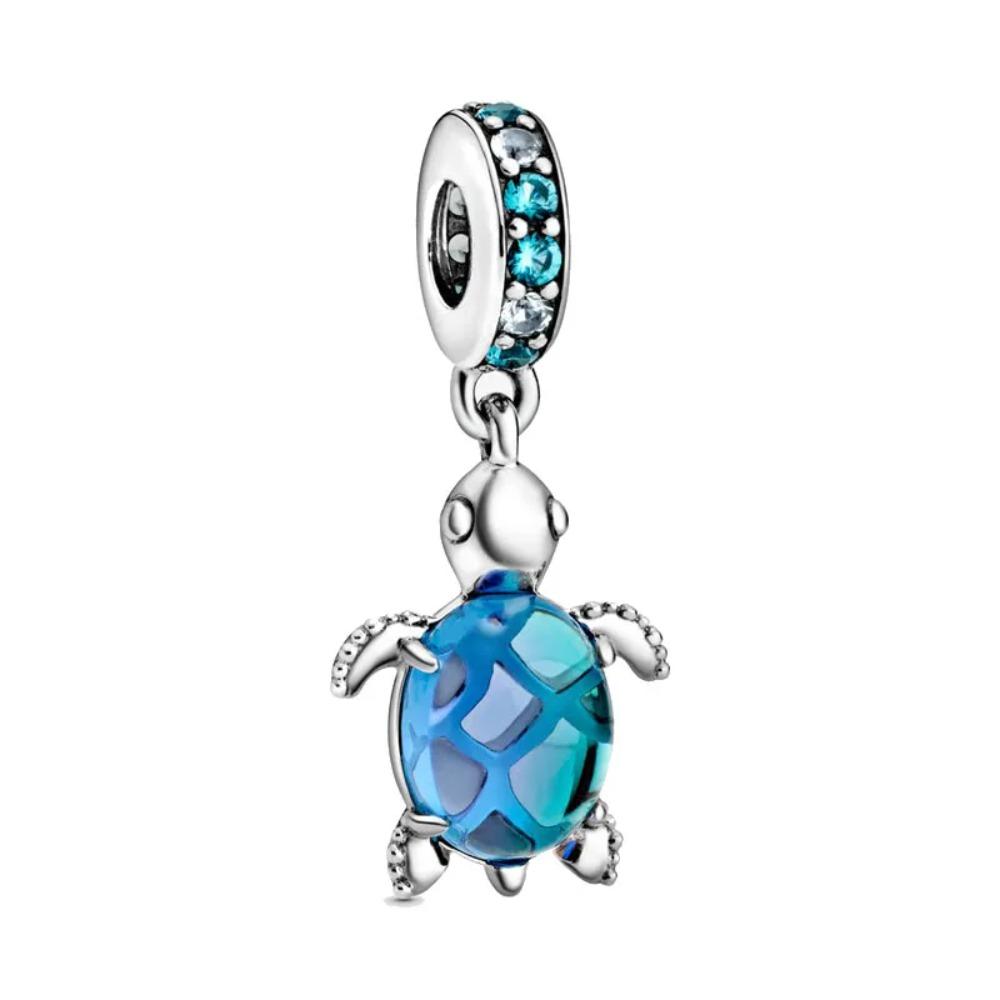 925 Silver Plated Turtle Fish Pendant Charm with Ship Star Bead for Pan Thin Bracelet Jewelry Gift