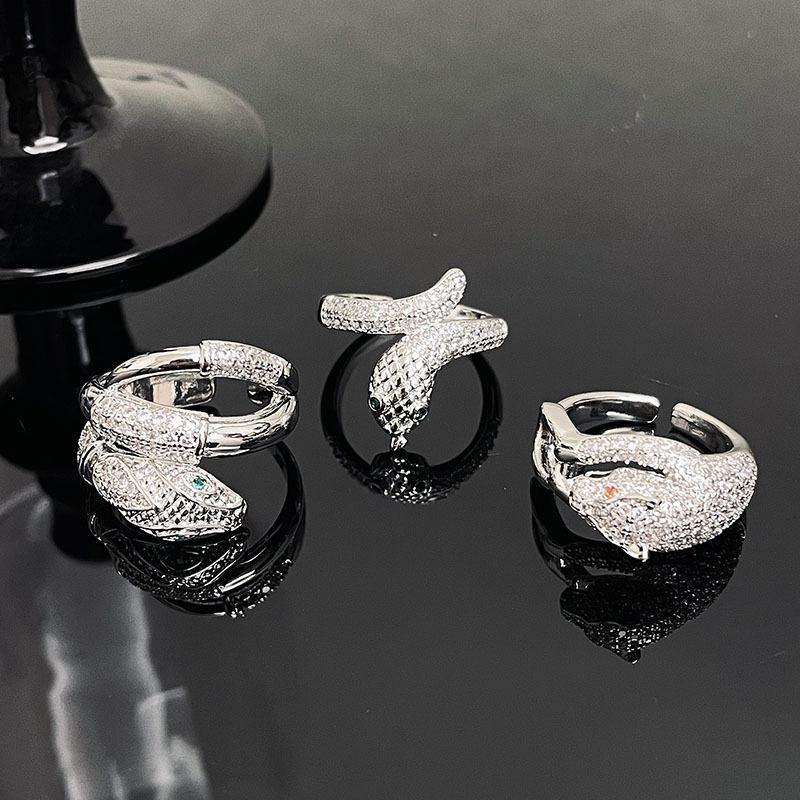 Leopard Head Serpentine Full Of Diamonds Zircon Light Luxury High-End Open Ring Personalized Luxury Niche Design Ring Woman