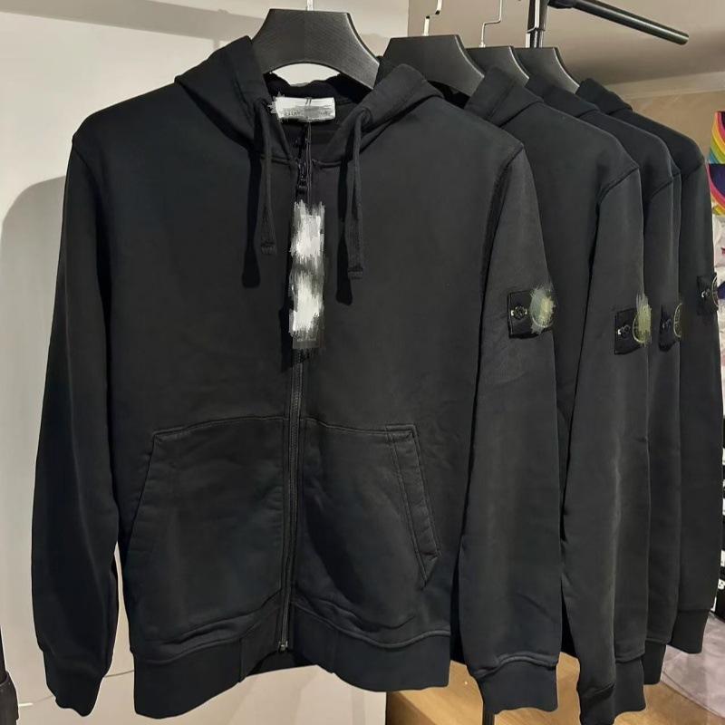 Bluza z kapturem rozpinana z haftem kamieniami – Casualowa gładka bluza sportowa – Unisex
