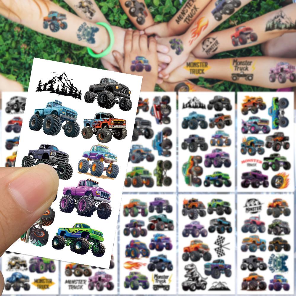 10 Vel Kleurrijke Monster Trucks Tattoo Stickers Voor Gezicht Arm Lichaam Decoratieve Waterdichte Tattoo Stickers Jongens Creatieve Cadeaus