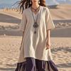 Women's Boho Patchwork Loose Dress Casual V-Neck Short Sleeve Swing Dress Summer Beach Vacation Sundress