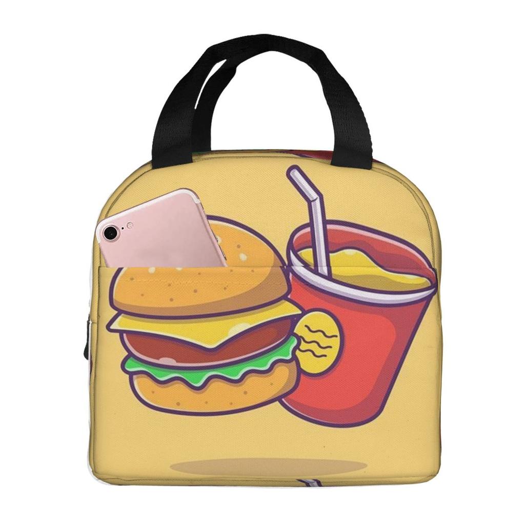 Cute Hamburger Food Pattern Insulated Lunch Bag for Women Office Cooler Thermal Food Box Tote Portable Lunch Boxes Container