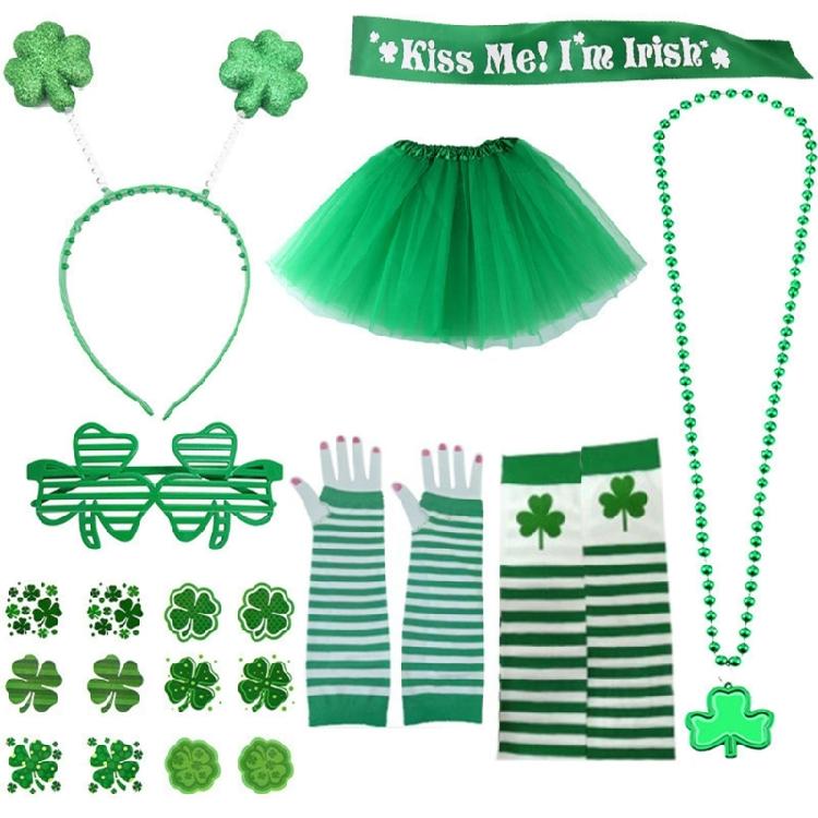 Adult Festival Day Apparel Set Green Festival Day Outfit Set For Parties Comfortable Fabric Hat Headbands Charm