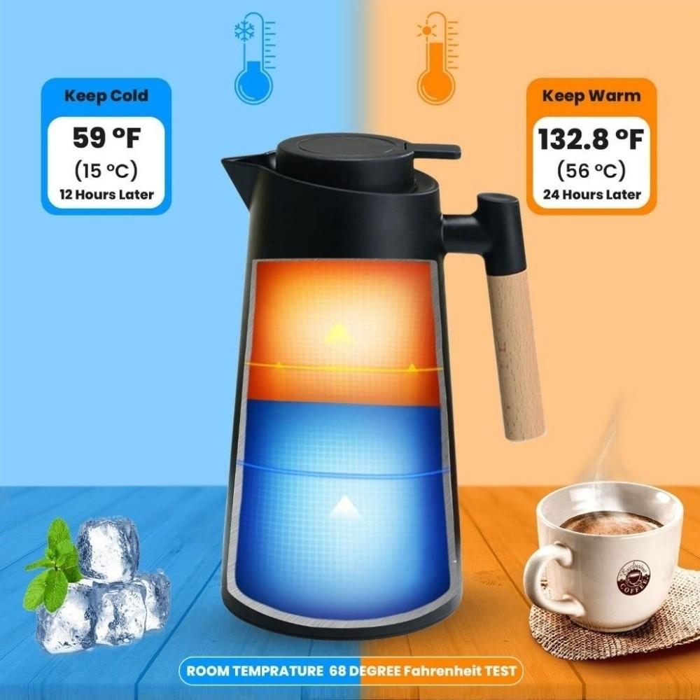 New Temperature Display Vacuum Thermal Flask 1 L Wooden Handle Insulation Kettle Large Capacity with Lid Tea Pot