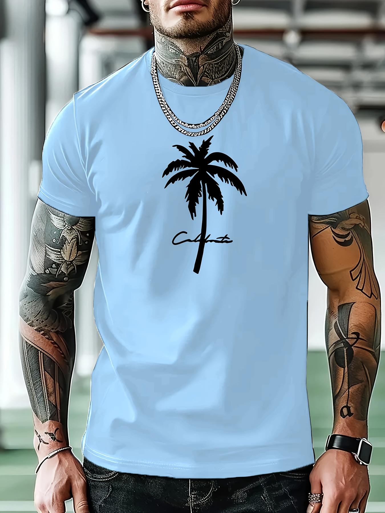 Casual Polyester Tshirt | Navy Blue with White Palm Tree ... XL