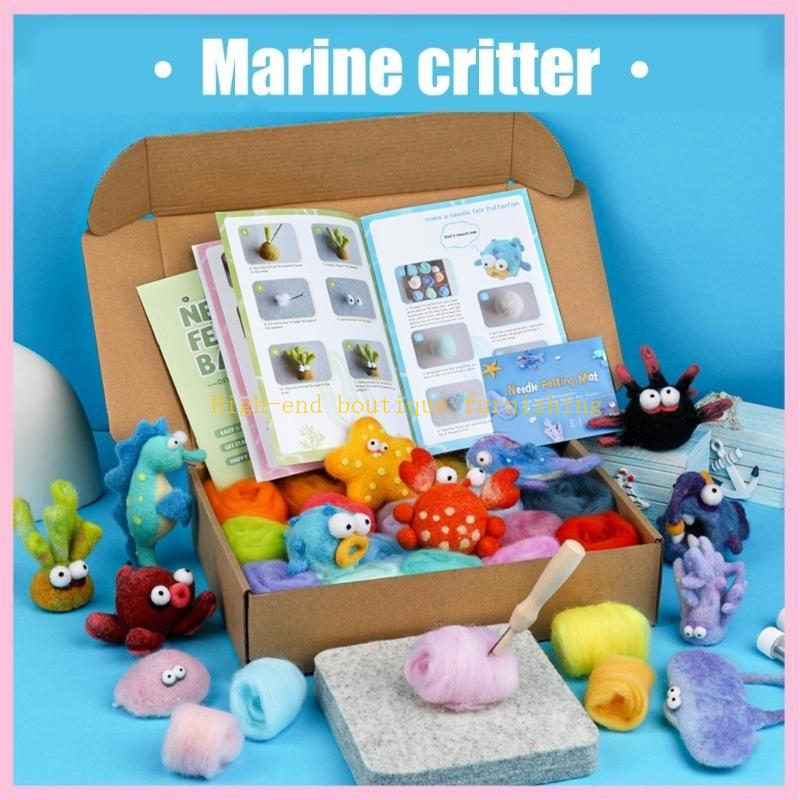Ocean Animal Needle Felting Set Sea Creature Wool Felted Set with Felting Needle Instruction Wool Roving for Beginner China Mainland