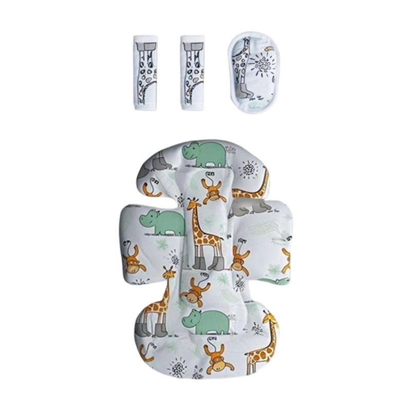 

Ergonomic Strollers Harness Sleeve & Crotch Protector Set with Seat Pad Gentle Support Easy Installation Cartoon Pattern