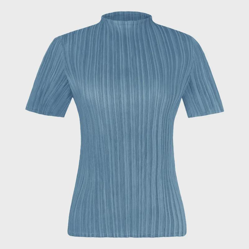 Pleated Short Sleeve Women's Casual Solid Color Summer T-shirt, Comfortable Basic 2025 Collection