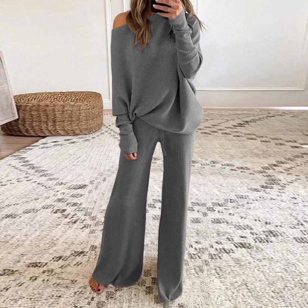Damenmode Einfarbig Langärmeliges Sweatshirt Oberteil Lässige Sweatpants Zweiteiliges Set