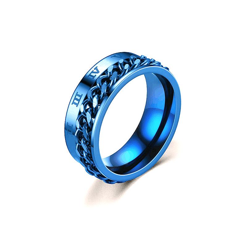 Titanium Steel Rotating Chain Ring for Men - European & American Retro Roman Numeral Design Jewelry
