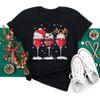 Polyester  100% New Christmas Happy Christmas Tree Santa Claus Casual and Fashionable Round-neck Short-sleeved Women's Base Tops