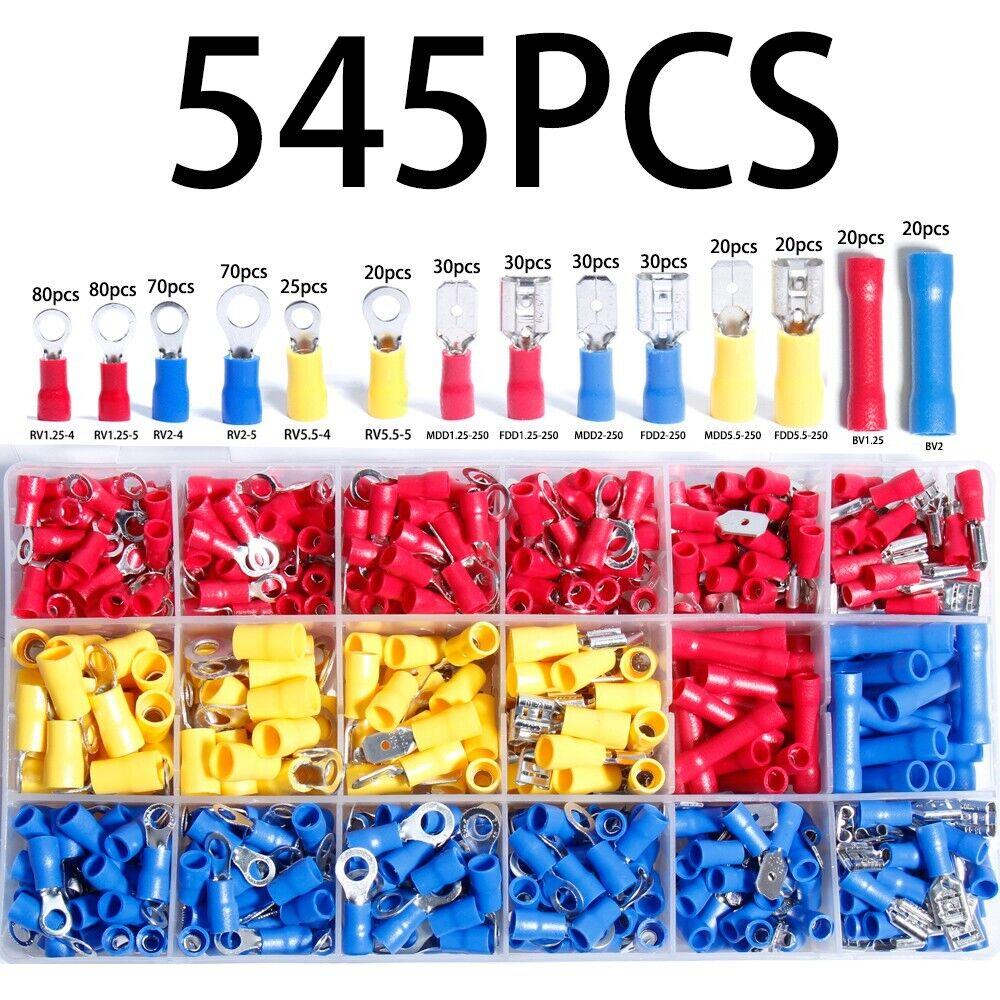 545 STK Assorted Crimp Spade Terminal isolert elektrisk ledningskoblingssett
