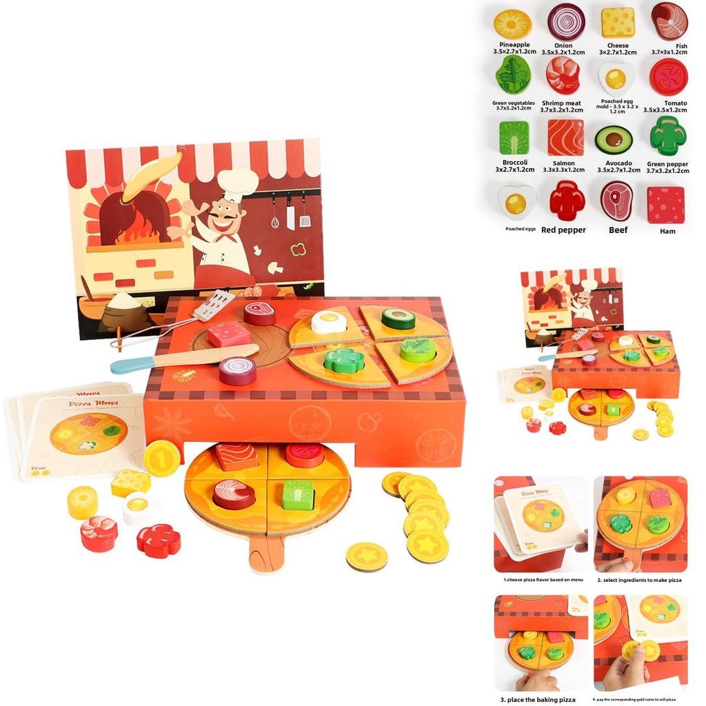 Wooden Simulation Pizza Making Children Toy Set For Imaginative Kitchen Games
