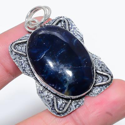Natural Sodalite Gemstone Handmade 925 Sterling Silver Pendant 2.01" F4e93