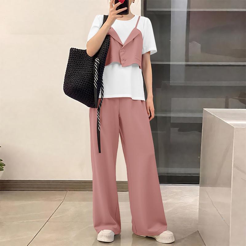 ZANZEA Women Patchwork Short Sleeve Blouse and Pants Summer Two Piece Suit Sets