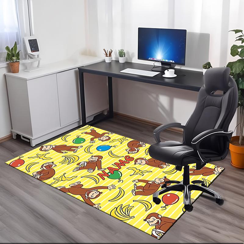 Custom Name Curious George Printed Carpet, for Office Chair Living Room Bedroom Kitchen Room Decor Gifts.