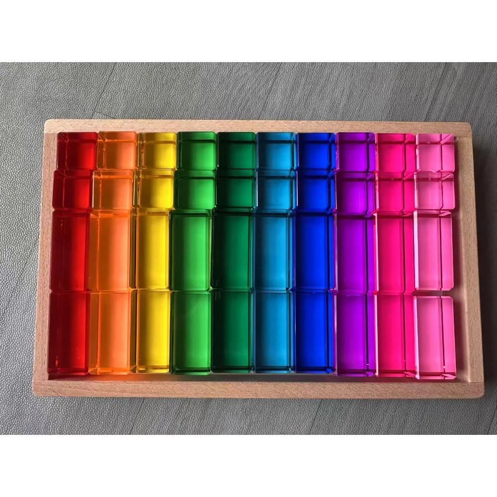 Nový design Montessori hračky prohlédnou duhové Lucite stohovací bloky Akryl Vysoce transparentní pro děti Open Play